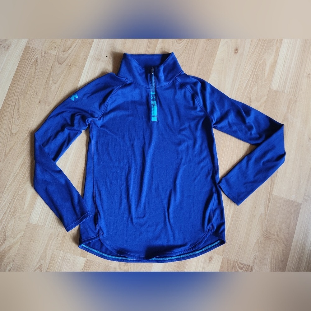 Under armour heat gear fitted long sleeve youth‎ size large Blue quarter zip